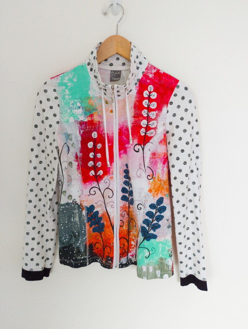 Simply Art by Dolcezza Floral Abstract Polka Dot Zip Up Jacket Small Art to Wear